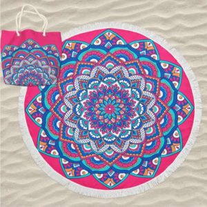 Toalla de Playa Microfibra Redonda Mandala Rosa 180 cm + Bolsa de Playa