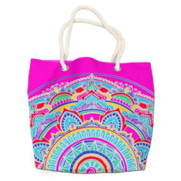 Bolsa de la Toalla de Playa Microfibra Redonda Mandala Multicolor Rosa 180 cm
