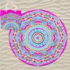 Toalla de Playa Microfibra Redonda Mandala Multicolor Rosa 180cm + Bolsa de Playa