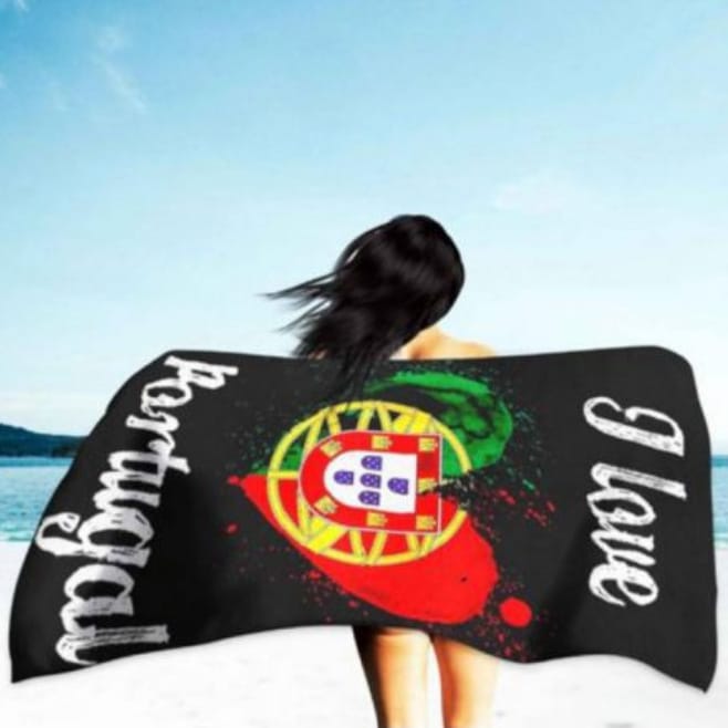 Toalla de Playa Microfibra Portugal Corazón Negra 180 x 100 cm Toalla de Playa Microfibra Portugal Corazón Negra 180 x 100 cm