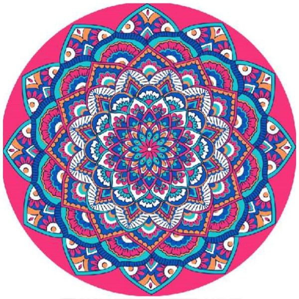Toalla de Playa Microfibra Redonda Mandala Rosa + Bolsa de Playa