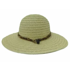 Pamela de Mujer Liso con Cinta de Leopardo y Bolas Negras Beige
