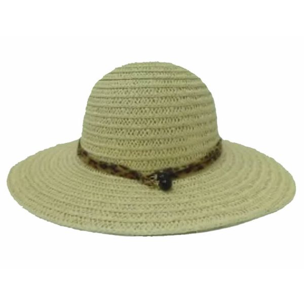 Pamela de Mujer Liso con Cinta de Leopardo y Bolas Negras Beige