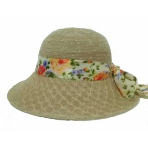 Sombrero de Mujer de Poliéster con Cinta 57 cm Beige