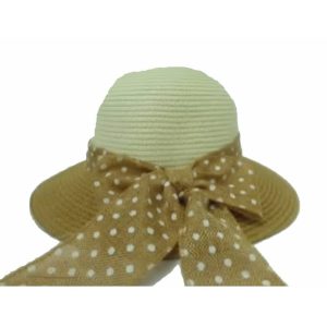 Sombrero de Mujer con Cinta de Lunares Beige Oscuro