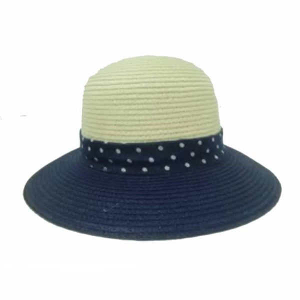 Sombrero de Mujer con Cinta de Lunares Azul Marino