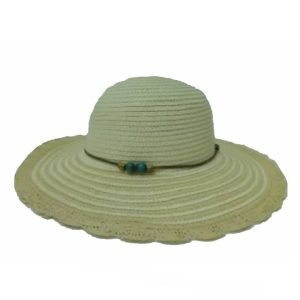 Pamela de Mujer con Plumas y Rayas en las Alas Beige Claro