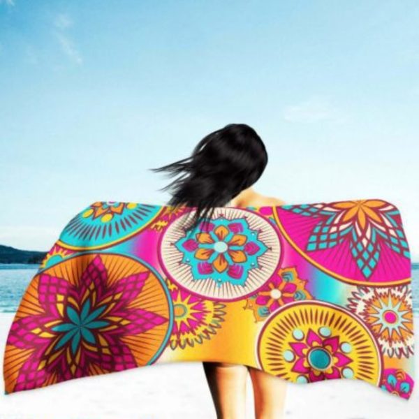 Toalla de Playa Redonda de Microfibra Mandalas 180 x 100 cm