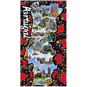Toalla de Playa Microfibra Mapa de Portugal con Gallo de Barcelos 180 x 100 cm