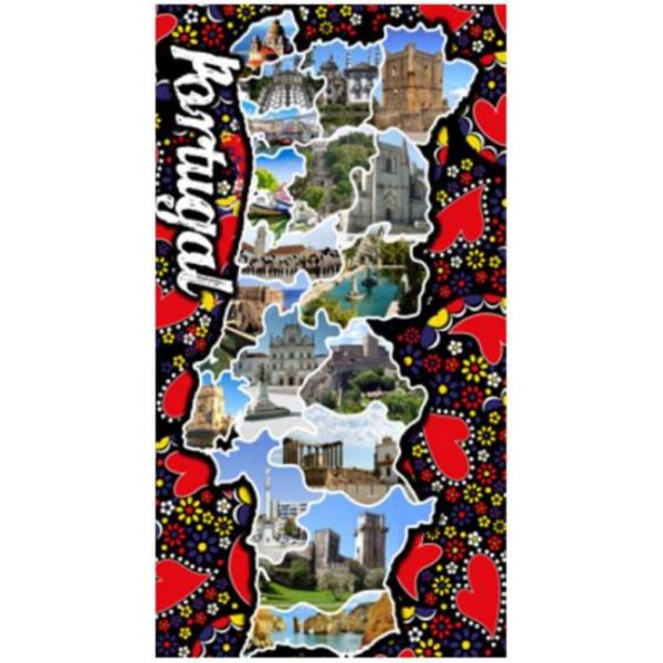 Toalla de Playa Microfibra Mapa de Portugal con Gallo de Barcelos 180 x 100 cm