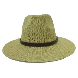 Sombrero de Hombre con Ala Derecha y Cinta en Trenza Beige
