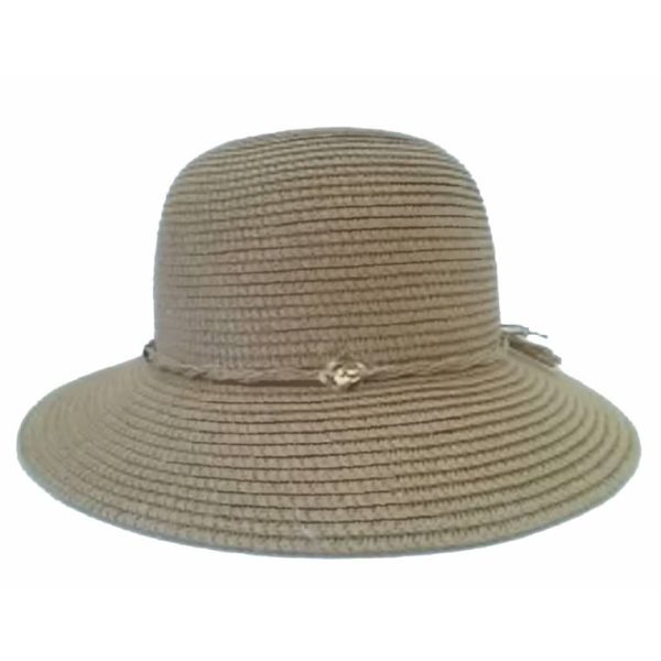 Sombrero de Mujer Liso con Ala Corta y Hilo con Adornos Marrón