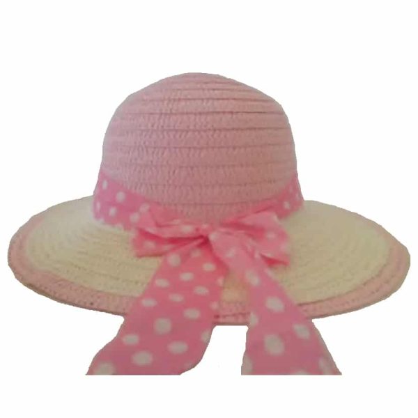 Sombrero de Niña con Cinta de Lunares Blancos y Visera de Otro Color Rosa