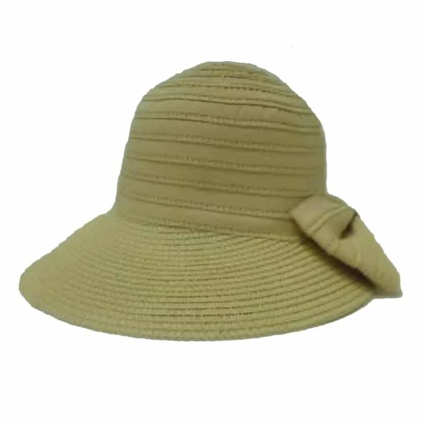 Sombrero de Mujer de Paja Fina con Lazo en la Corona Beige