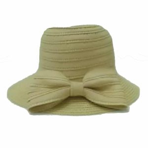Sombrero de Mujer de Paja Fina con Lazo en la Corona Beige