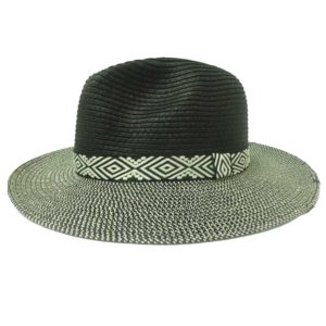Sombrero Unisex de Paja Fina con Cinta de Rombos Negro