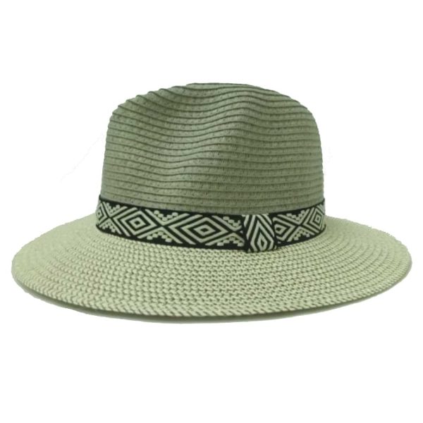 Sombrero Unisex de Paja Fina con Cinta de Rombos Gris