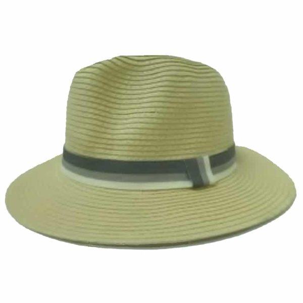 Sombrero Unisex de Paja Fina y Cinta con Rayas Beige
