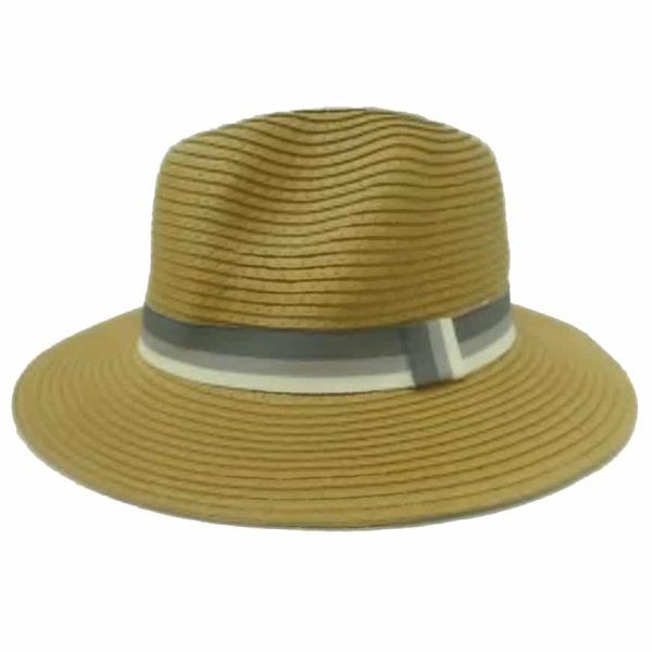 Sombrero Unisex de Paja Fina y Cinta con Rayas Marrón