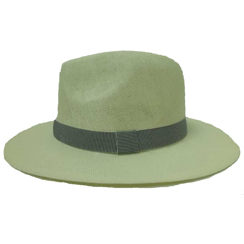 Sombrero Fino de Hombre con Ala Derecha y Cinta de Rayas Verticales Blanco Sombrero Fino de Hombre con Ala Derecha y Cinta de Rayas Verticales Blanco