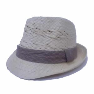 Sombrero Pequeño de Rafia Ala Vuelta y Cinta Cuadros Rosa