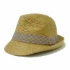 Sombrero Pequeño de Rafia Ala Vuelta y Cinta Cuadros Amarillo