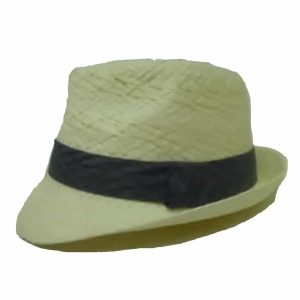 Sombrero Pequeño de Rafia Ala Vuelta y Cinta Cuadros Blanco