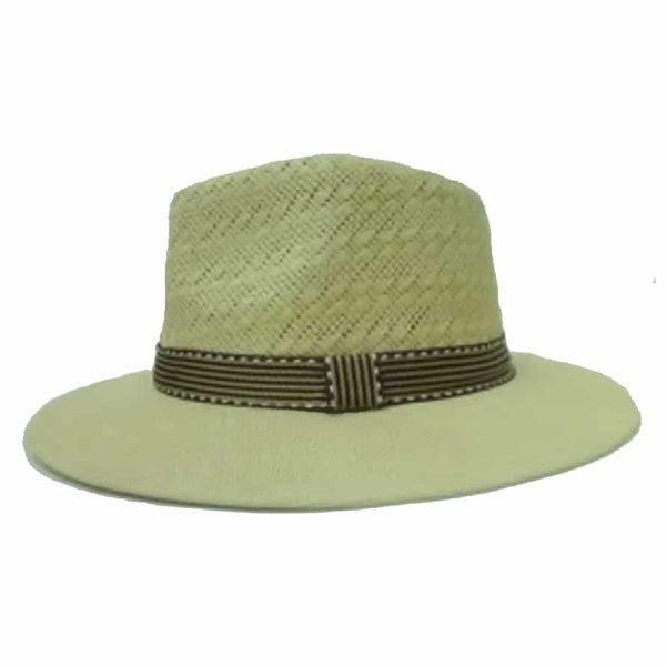 Sombrero de Hombre con Ala Derecha y Cinta de Rayas Negras y Doradas Beige