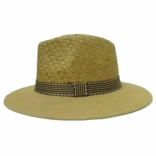 Sombrero de Hombre con Ala Derecha y Cinta de Rayas Negras y Doradas Amarillo