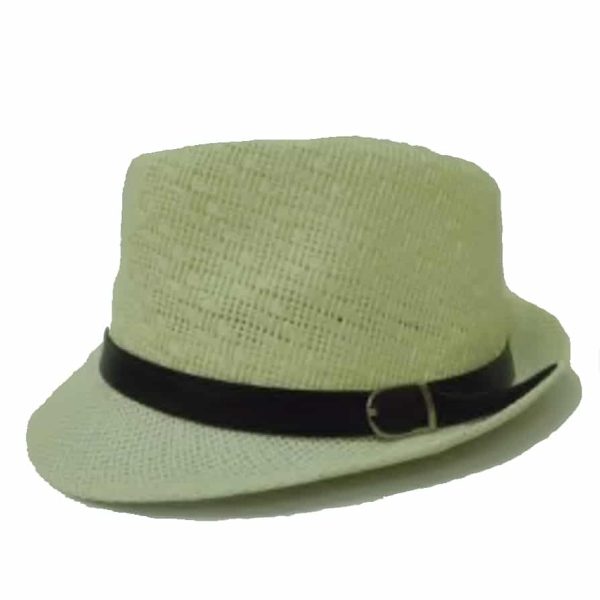 Sombrero Pequeño Liso de Ala Curvada y Corona con Patrón Blanco