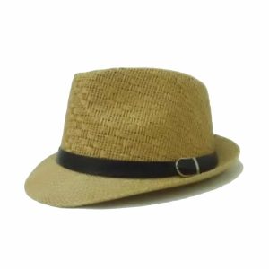 Sombrero Pequeño Liso de Ala Curvada y Corona con Patrón Amarillo