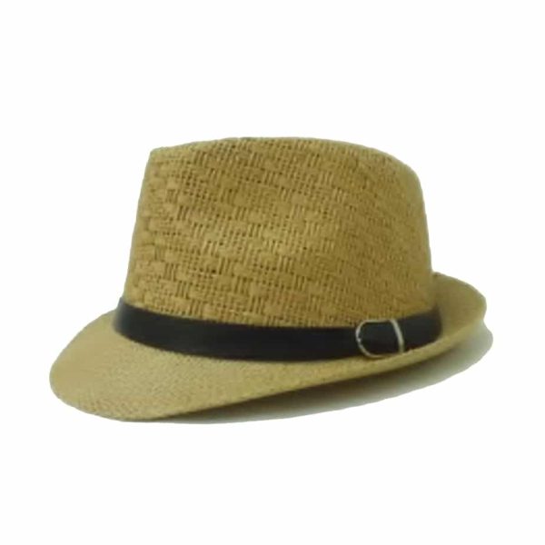 Sombrero Pequeño Liso de Ala Curvada y Corona con Patrón Amarillo