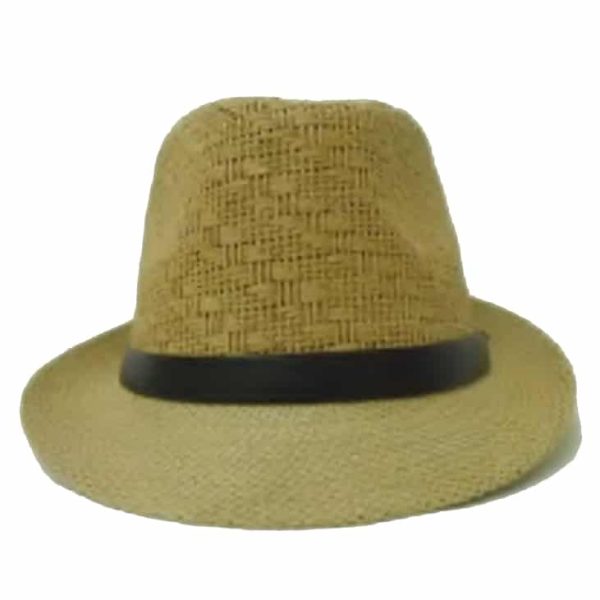 Sombrero Pequeño Liso de Ala Curvada y Corona con Patrón Amarillo