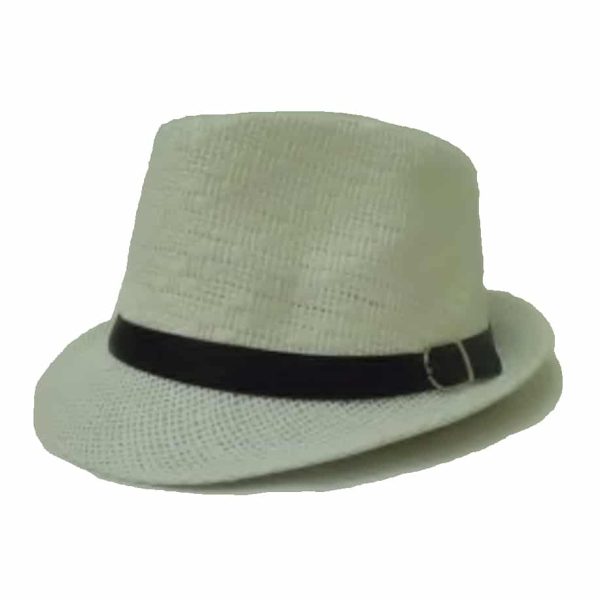 Sombrero Pequeño Liso de Ala Curvada y Corona con Patrón Blanco