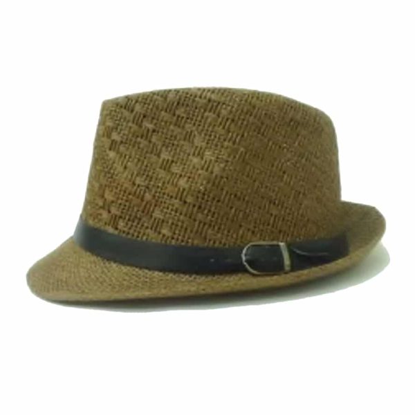 Sombrero Pequeño Liso de Ala Curvada y Corona con Patrón Marrón