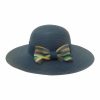 Sombrero de Ala Ancha para Mujer con Cinta Lisa y Lazo de Rayas Azul