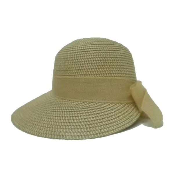 Sombrero de Paja Fina para Mujer con Mezcla de Colores, Cinta y Lazo Beige