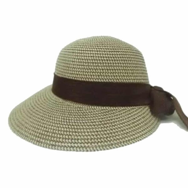 Sombrero de Paja Fina para Mujer con Mezcla de Colores, Cinta y Lazo Marrón