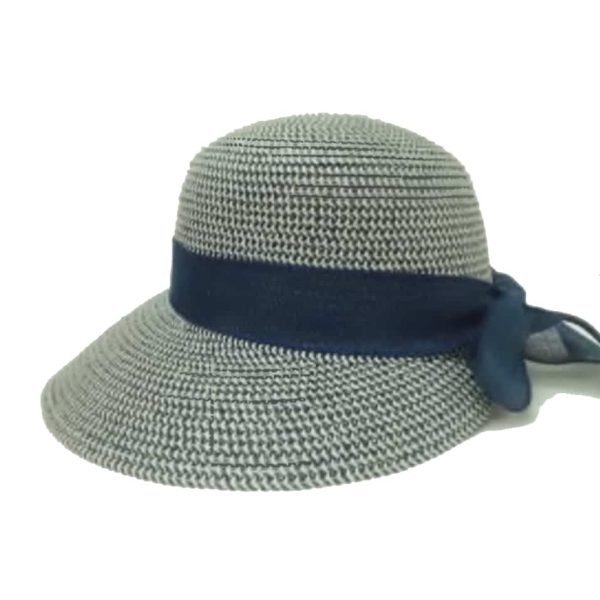 Sombrero de Paja Fina para Mujer con Mezcla de Colores, Cinta y Lazo Azul