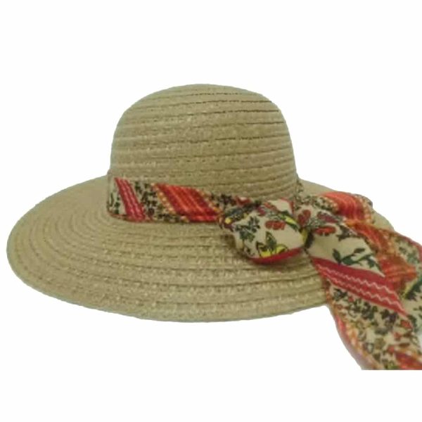 Pamela de Mujer con Cinta y Lazo de Flores Beige Oscuro