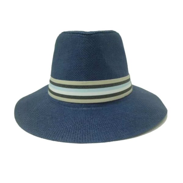 Sombrero de Hombre de Ala Derecha con Cinta a Rayas Azul