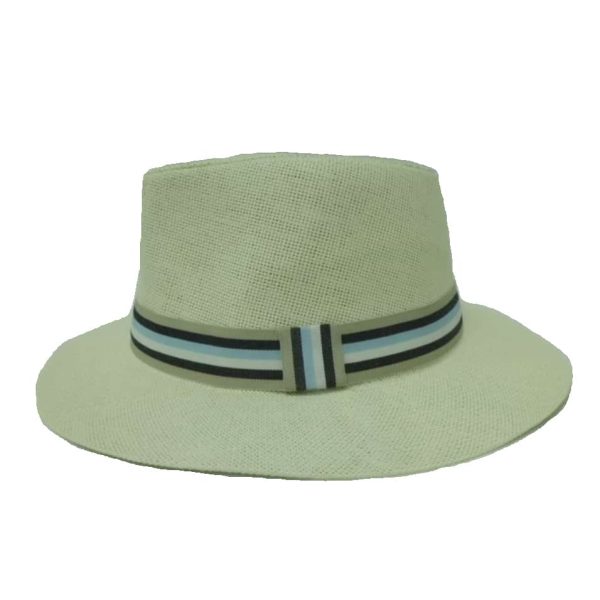 Sombrero de Hombre de Ala Derecha con Cinta a Rayas Blanco