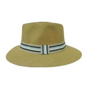 Sombrero de Hombre de Ala Derecha con Cinta a Rayas Marrón