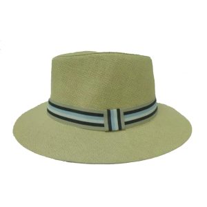 Sombrero de Hombre de Ala Derecha con Cinta a Rayas Beige