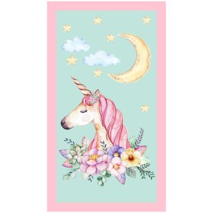Toalla de Playa Microfibra Unicornio con Flores a la Fuz de la Luna 180 x 100 cm Azul