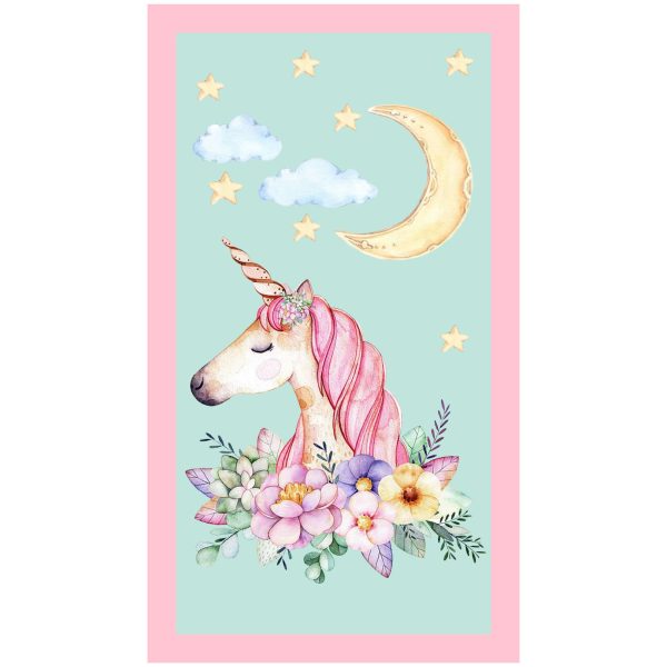 Toalla de Playa Microfibra Unicornio con Flores a la Fuz de la Luna 180 x 100 cm Azul