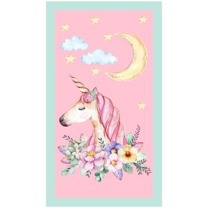 Toalla de Playa Microfibra Unicornio con Flores a la Fuz de la Luna 180 x 100 cm Rosa