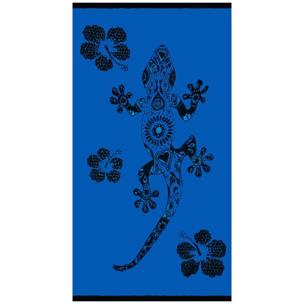 Toalla de playa de algodón azul Salamandra y flores