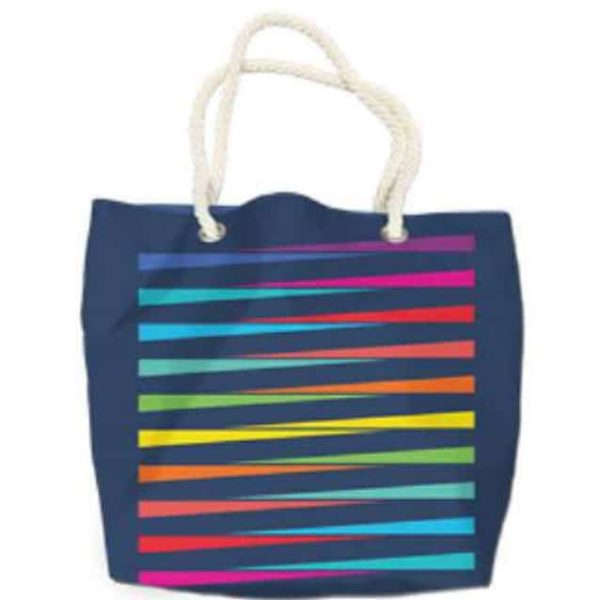 Bolso de Playa de Rayas Azul con Cuerda