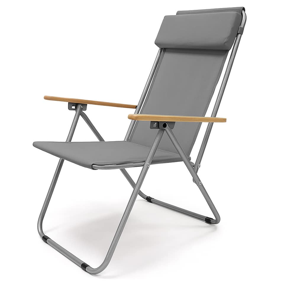 Silla de playa alta reclinable de cretona con reposabrazos National Grey